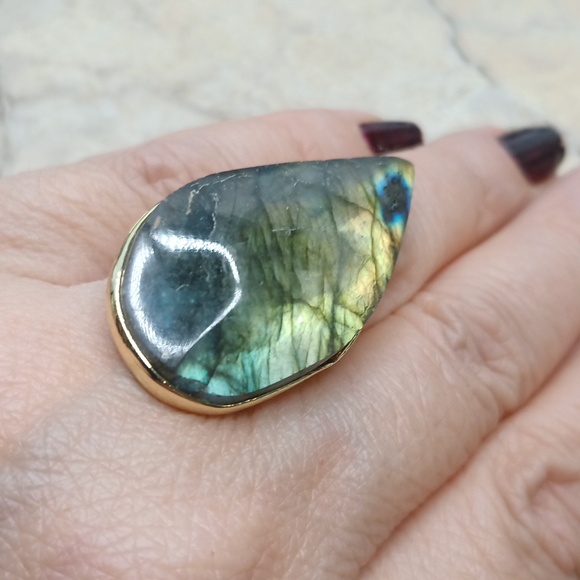 Labrodite stone Statement Ring Adjustable - Picture 3 of 5